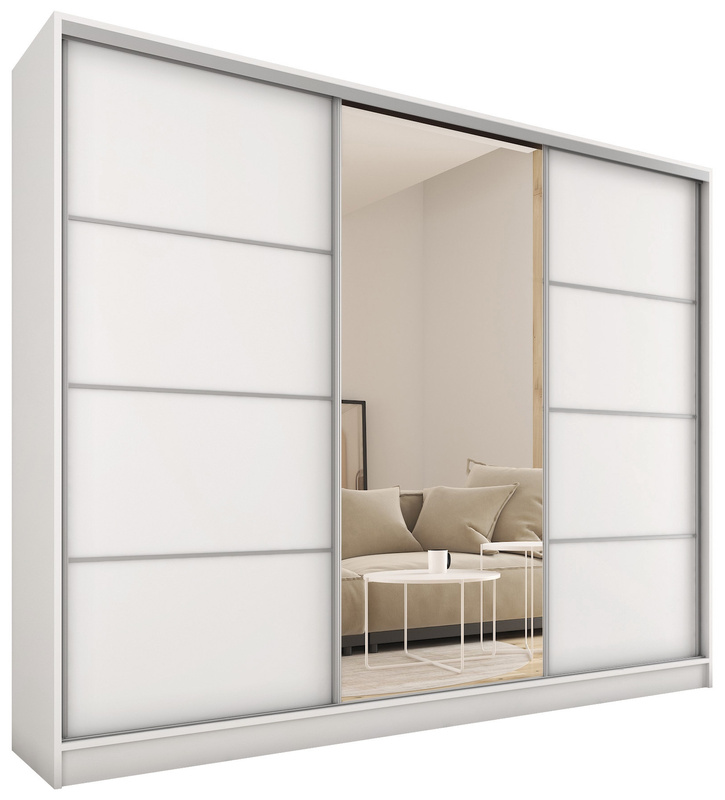 Duża biała szafa przesuwna z lustrem do sypialni 250 cm TOP MAX
