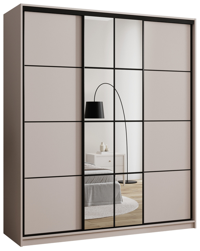 Beżowa szafa przesuwna z lustrem 180 cm do sypialni EDGE