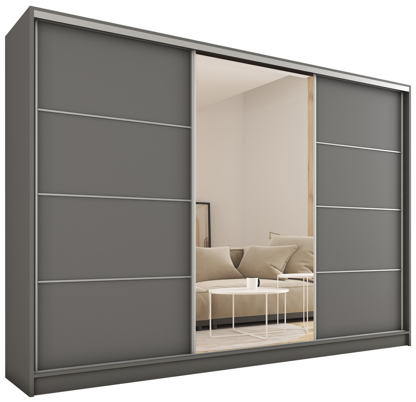 Duża grafitowa szafa przesuwna z lustrem do sypialni 280 cm TOP
