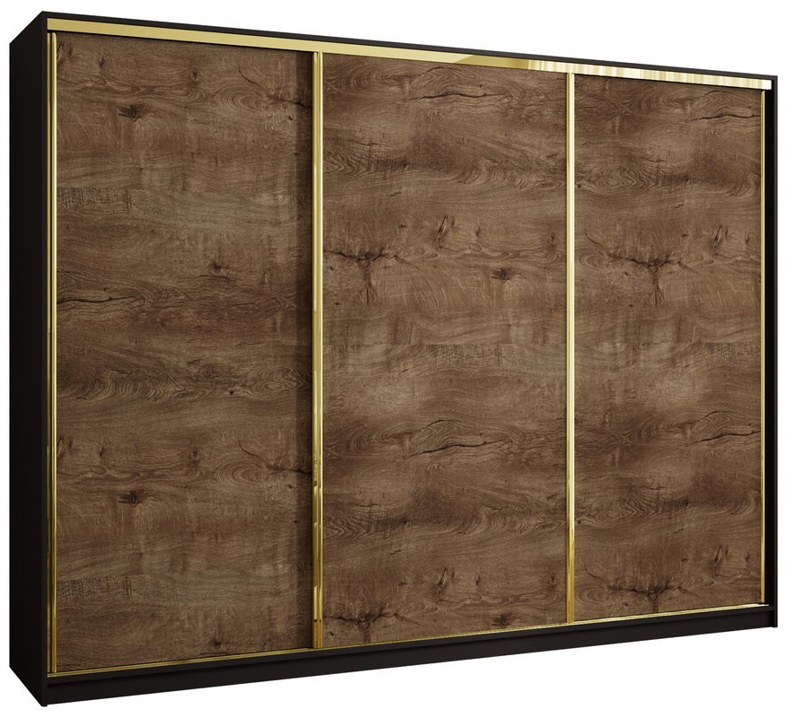 Trzydrzwiowa szafa przesuwna 280 cm z szufladami GOLD NEW glamour