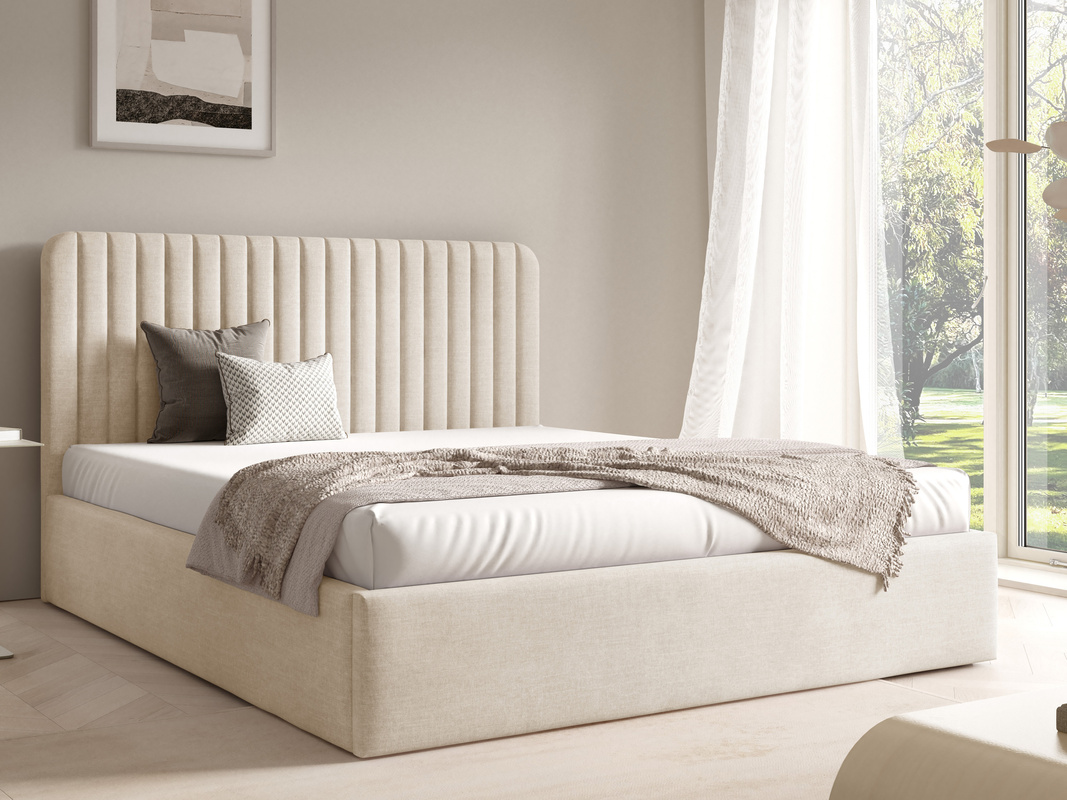 Beżowe łóżko tapicerowane 140x200 cm BELIVO nowoczesne