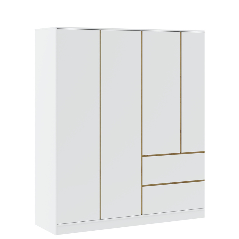 Duża szafa 195 cm do sypialni z drzwiami i szufladami BALVIO biały