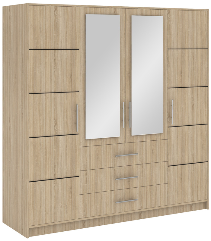Szafa z lustrem i półkami do sypialni 200 cm BILL dąb sonoma