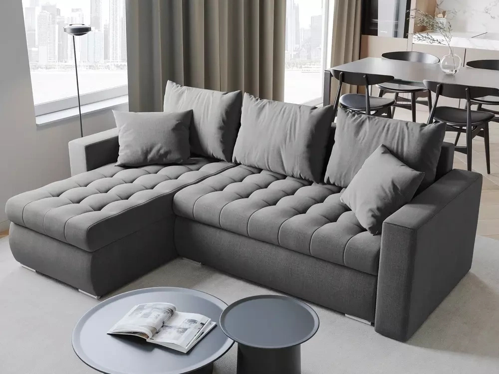 Szara kanapa narożna z funkcją spania LUIS