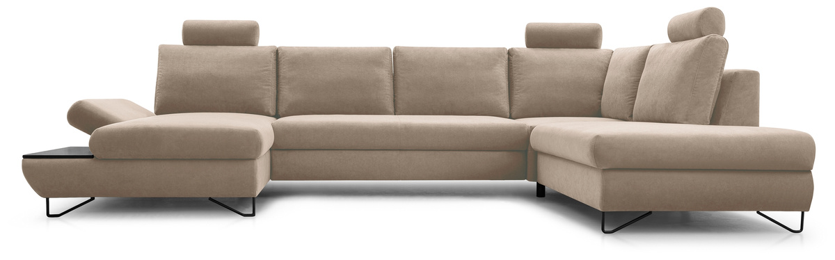 Nowoczesny narożnik do salonu z funkcją spania i półką LORENS