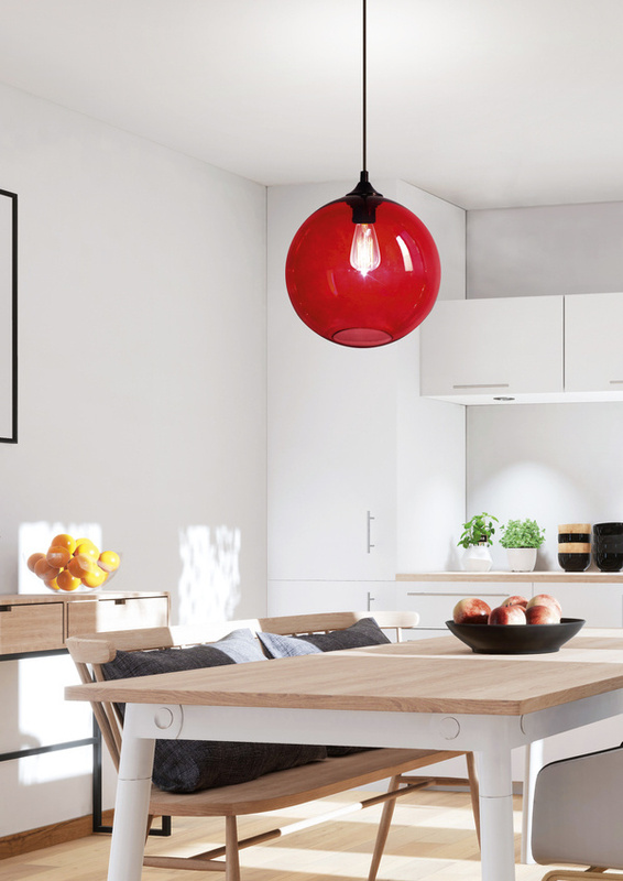 Czerwona lampa wisząca szklana kula do kuchni 25 cm TOP E27