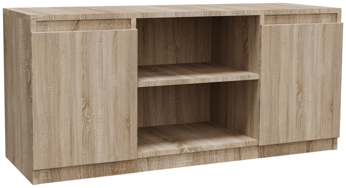 Nowoczesna szafka RTV 120 cm do salonu z półkami MONTEGO dąb sonoma