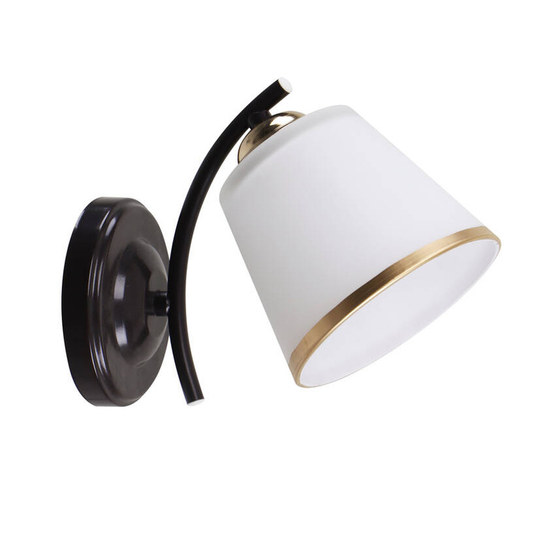 Czarny złoty kinkiet ścienny do salonu GRECO z białym kloszem