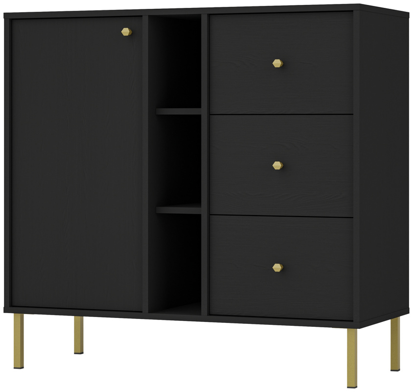 Czarna komoda z szufladami do salonu 100 cm TOKEN