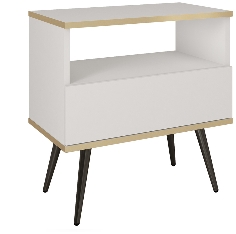Biała szafka nocna z szufladą 54 cm na nóżkach ORVIETO