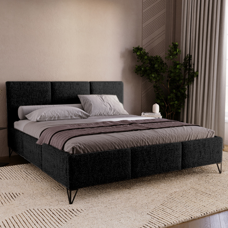 Łóżko tapicerowane LORIO 140x200 cm czarne z pojemnikiem na pościel