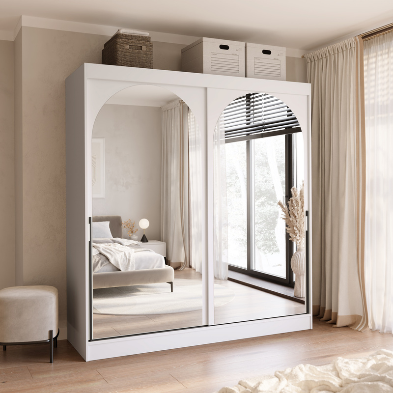 Dwudrzwiowa szafa przesuwna 200cm do sypialni z lustrami biała MORIN