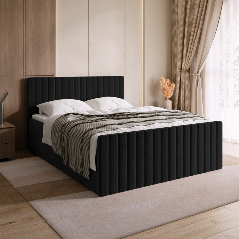 Czarne łóżko kontynentalne 180x200 cm z pojemnikiem na pościel DREAM DUO