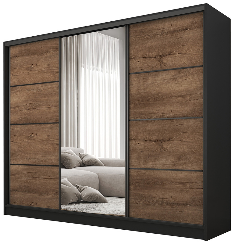 Szafa przesuwna z lustrem do sypialni 235 cm BEST dąb lefkas