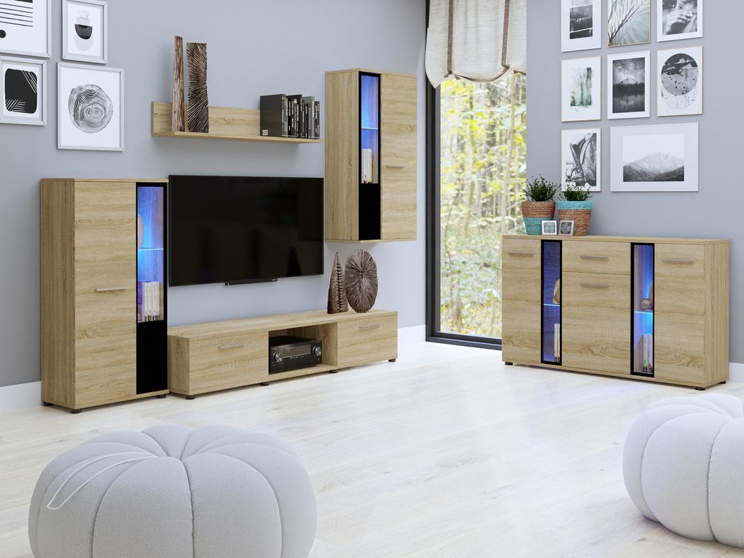 Meblościanka do salonu z komodą dąb sonoma CUBE
