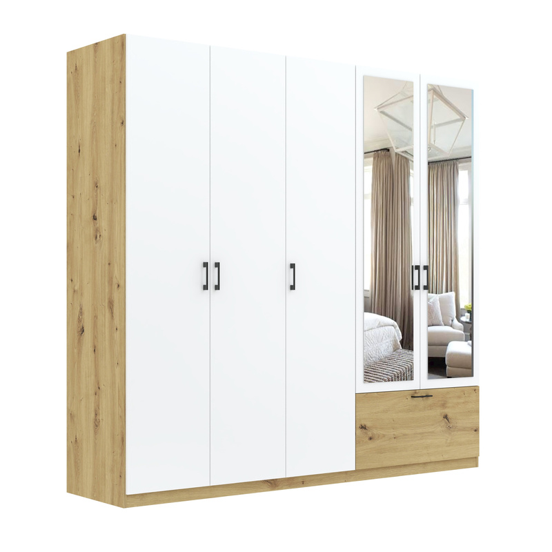 Szafa z lustrem 225cm na ubrania do sypialni ARLENE dąb artisan