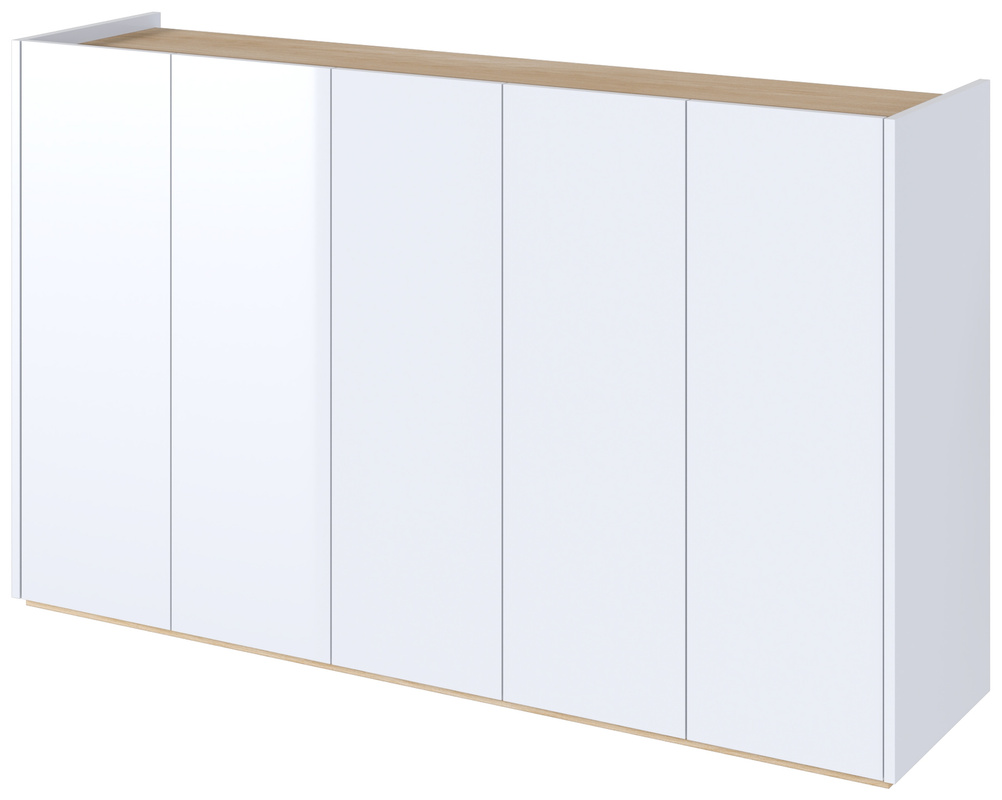 Pięciodrzwiowa komoda biały połysk z półkami do salonu 156 cm EASY EA-01