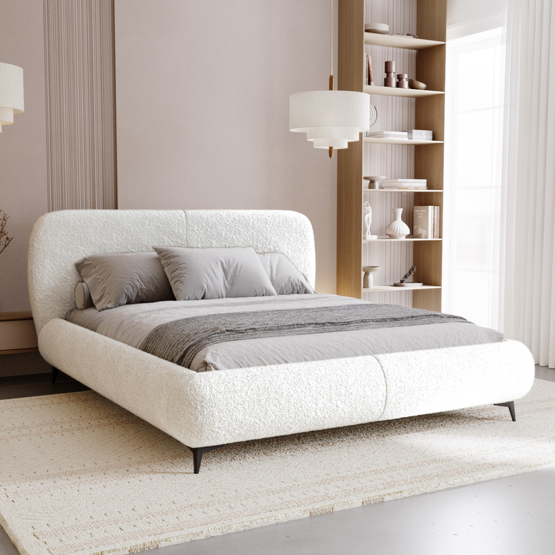 Białe łóżko do sypialni 140x200 MALI z pojemnikiem na pościel