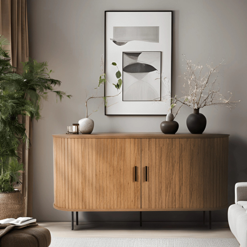 Dębowa komoda dwudrzwiowa rozsuwana do salonu TRISH 140 cm