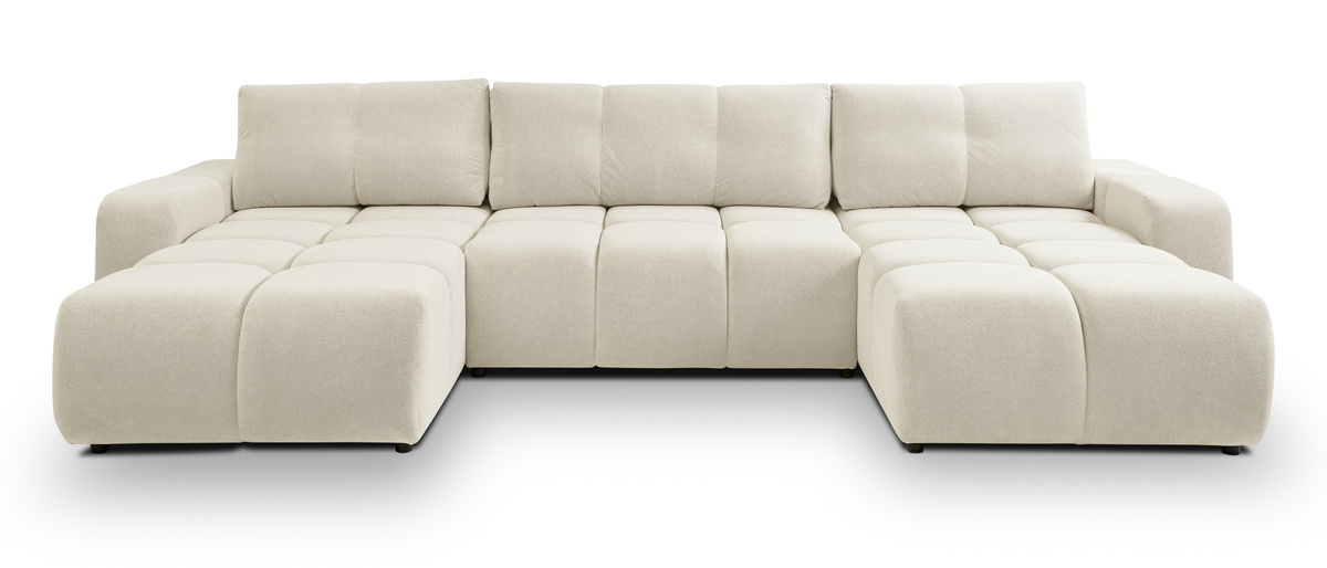 Duży narożnik rozkładany do salonu z funkcją spania U SAVINO beżowy