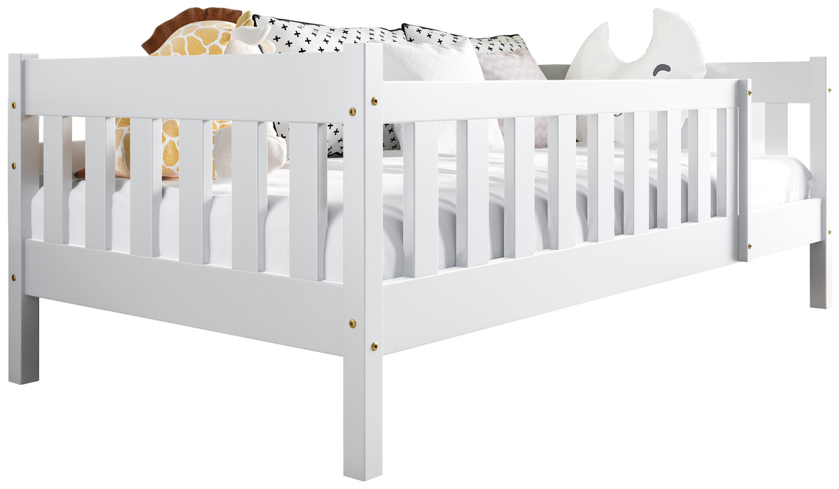 Białe łóżko do pokoju dziecięcego z barierką 80x160 cm NEBULA
