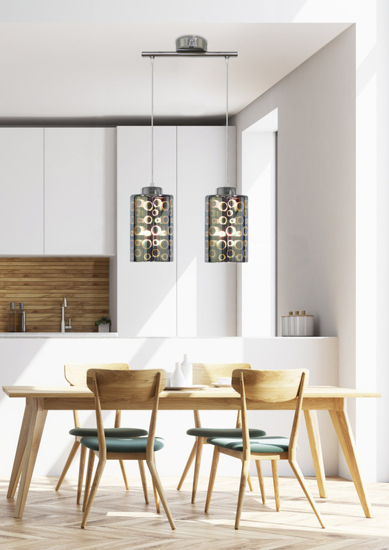 Srebrna lampa wisząca z regulacją wysokości do salonu NOCTURNO szkło