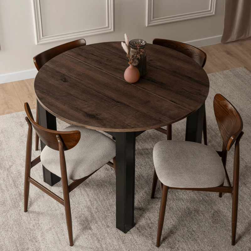 Okrągły stół rozkładany do jadalni 102-142 cm HAVONE dąb orzech/czarny