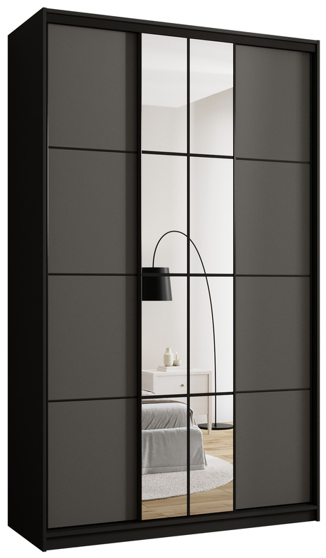 Wysoka grafitowa szafa przesuwna z lustrem 150 cm EDGE MAX