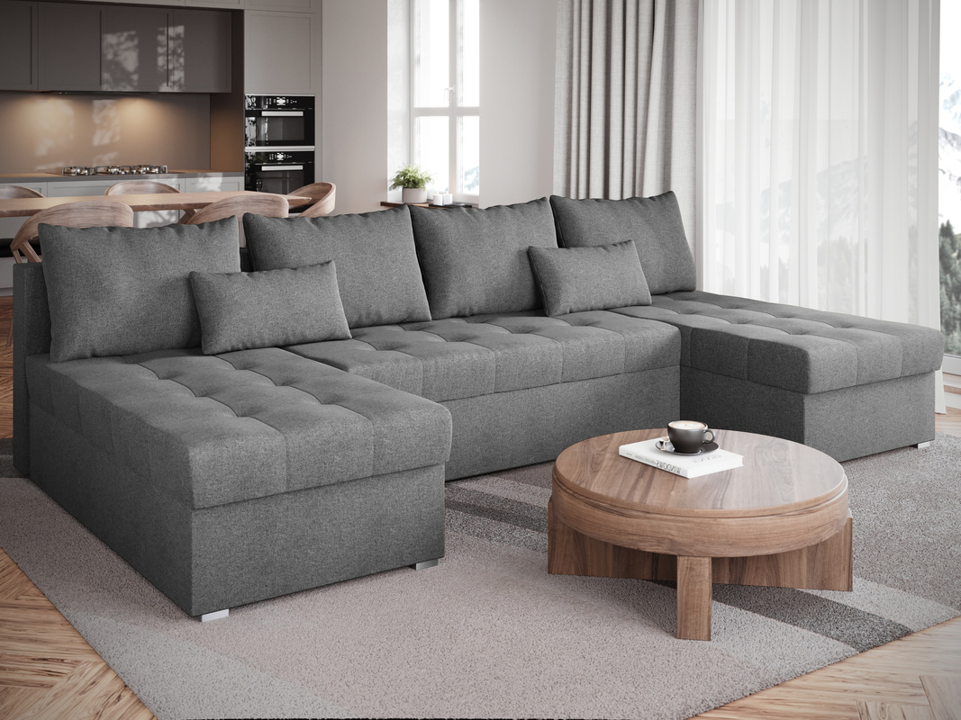 Szary narożnik duży do salonu rozkładany HOT U SLIM z funkcją spania