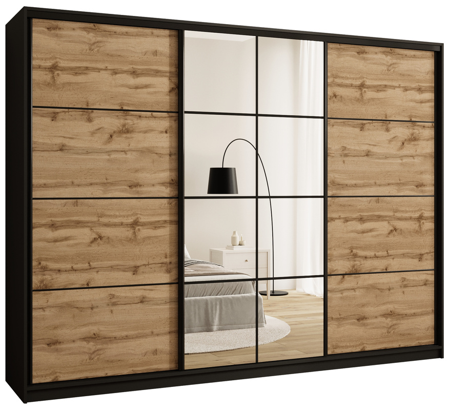 Szafa przesuwna z lustrem i półkami 280 cm do sypialni EDGE