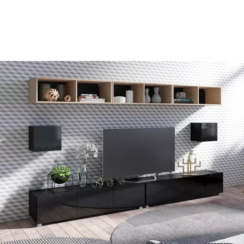 Nowoczesna meblościanka do salonu czarny połysk MODERN 34