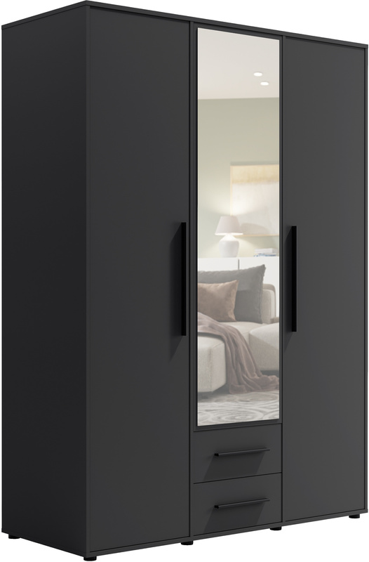 Czarna szafa trzydrzwiowa z lustrem 150 cm do sypialni MAXIDO