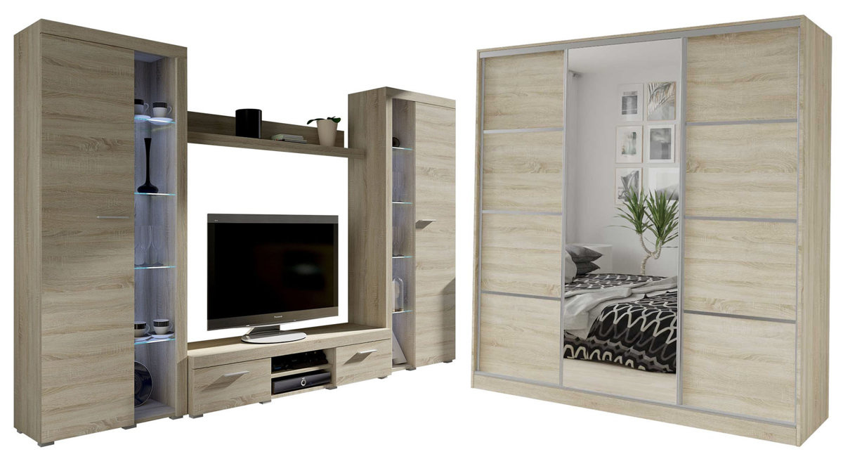 Meblościanka do salonu SAMBA BIG Szafa z lustrem TOP 200