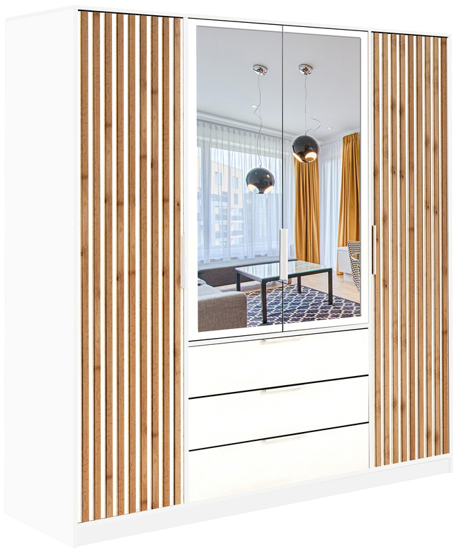 Czterodrzwiowa szafa uchylna z lustrem i lamelami 200 cm BILL