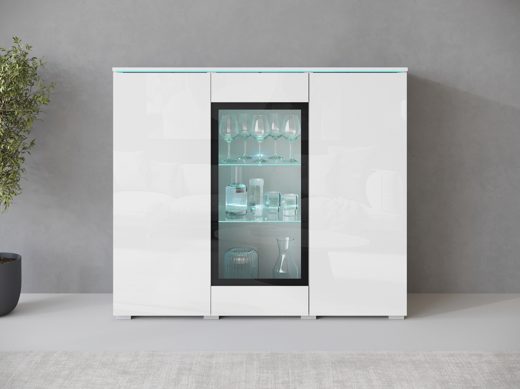 Witryna salonowa na książki lub alkohol 120 cm z oświetleniem VEXA biały połysk