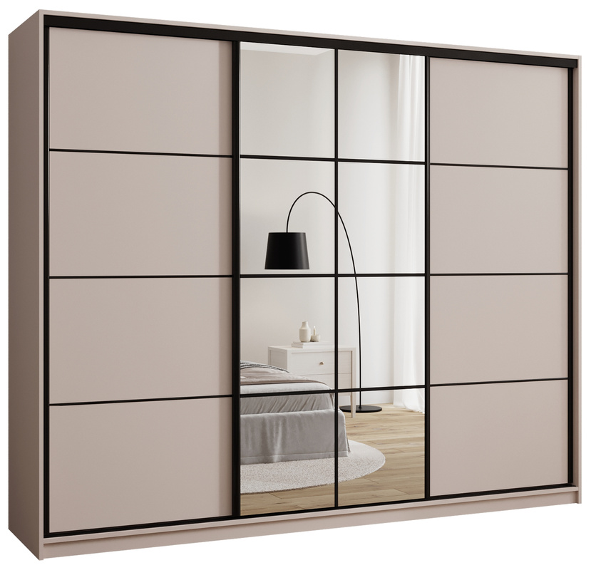 Beżowa szafa przesuwna z lustrem 250 cm do sypialni EDGE