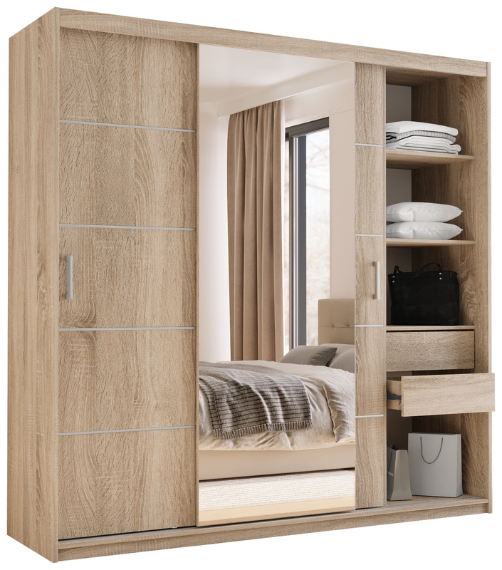 Pojemna szafa przesuwna z lustrem 200 cm dąb sonoma HOT