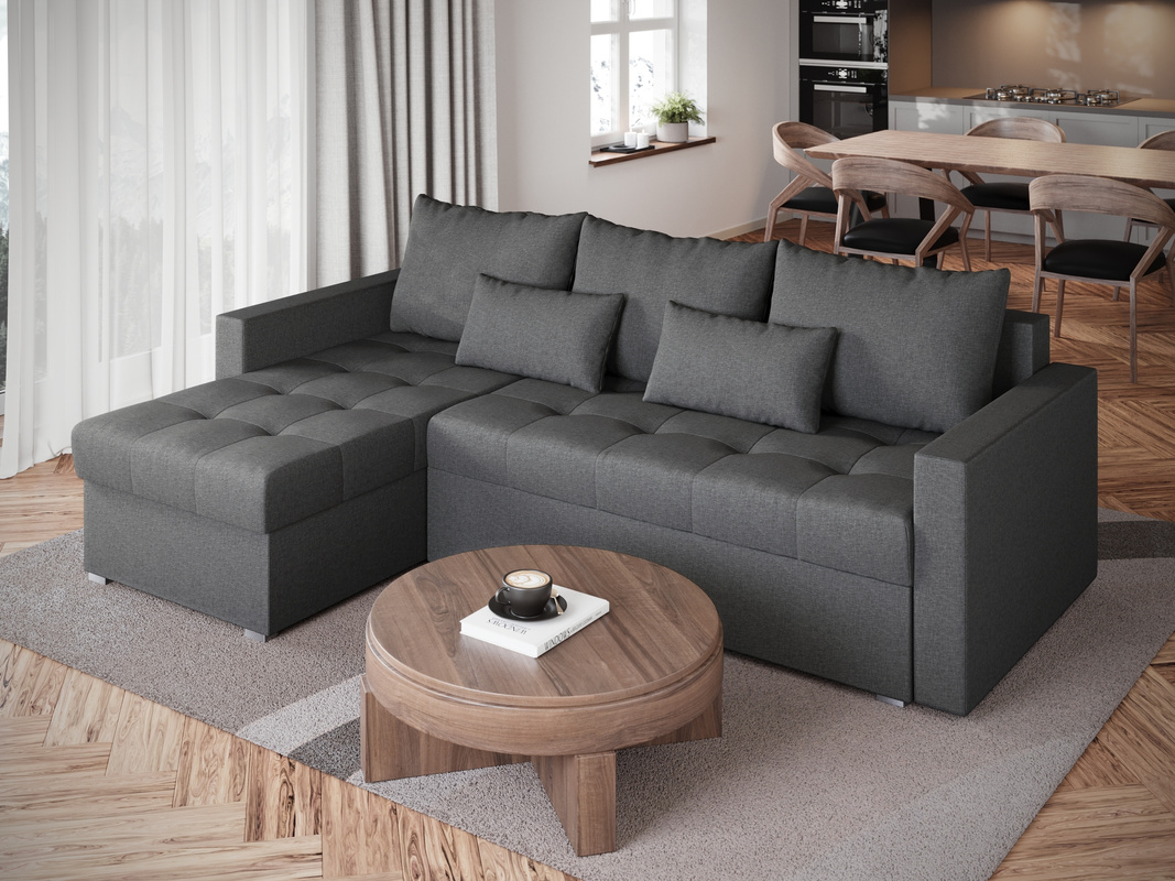 Szara kanapa narożna z funkcją spania HOT L