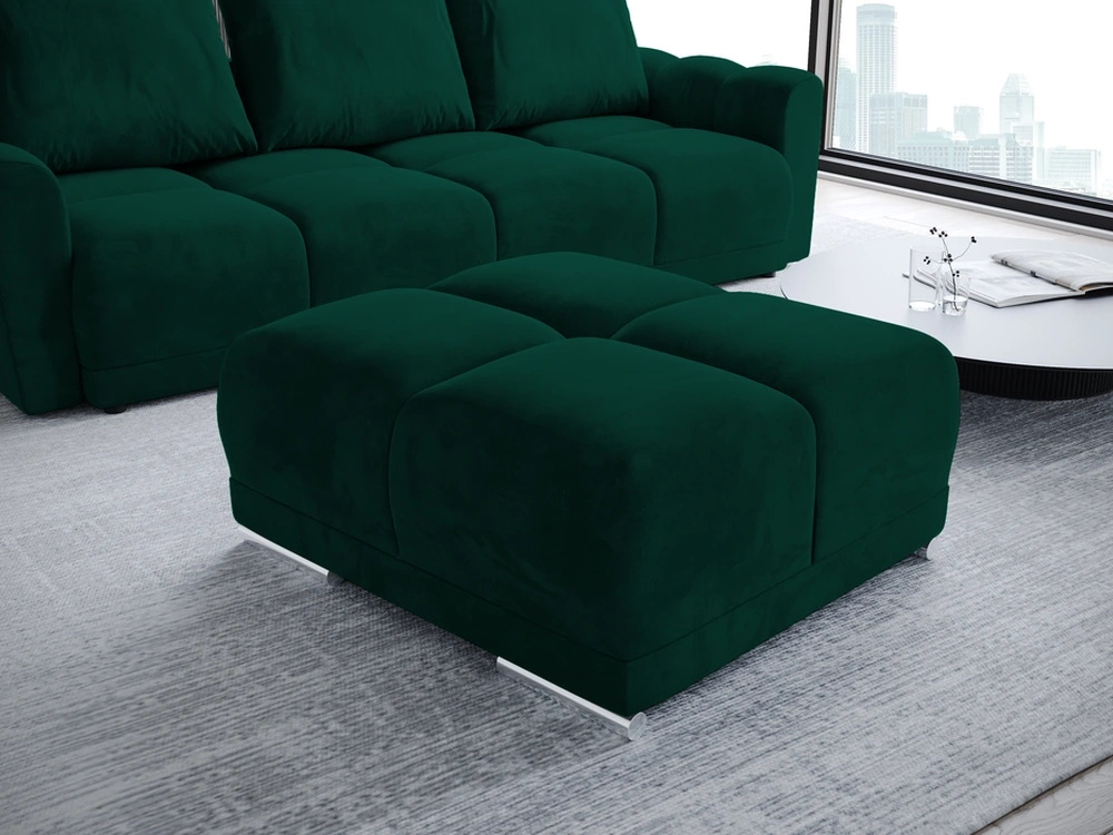 Tapicerowana pufa do salonu NUBES butelkowa zieleń