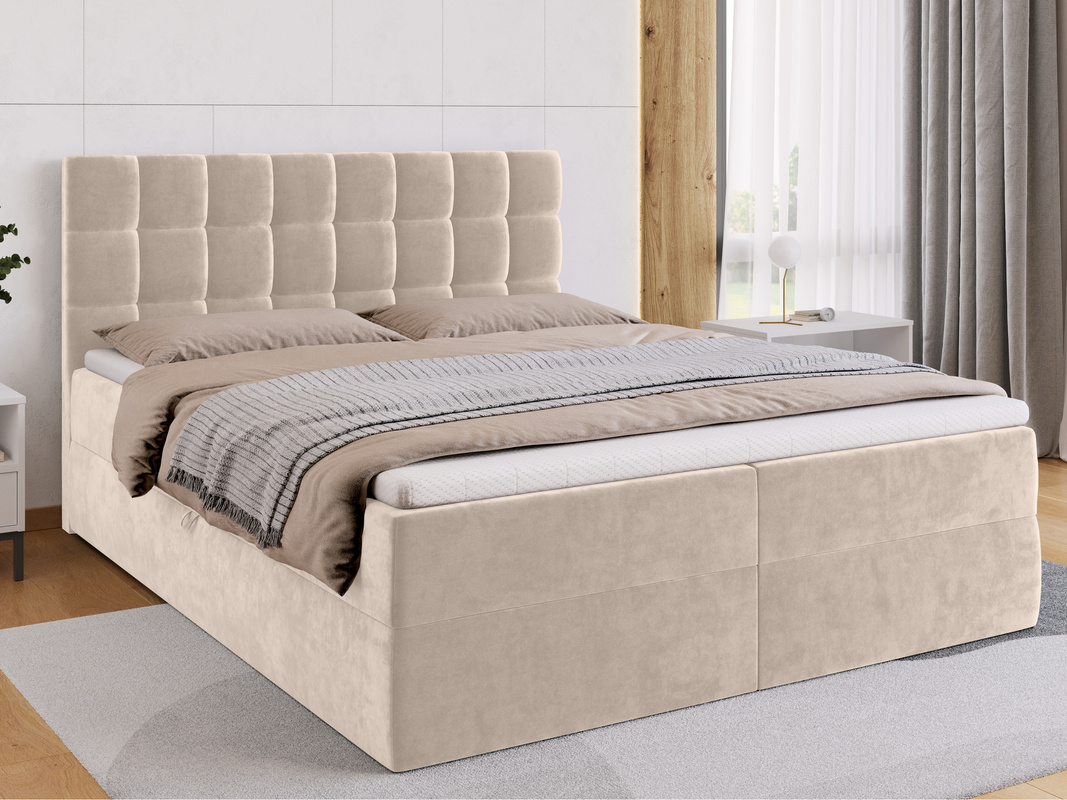 Łóżko kontynentalne 160x200 z pojemnikiem na pościel DAKOTA beż