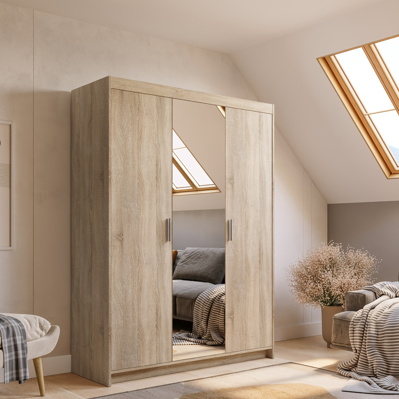 Szafa dwudrzwiowa modułowa z lustrem 133 cm do sypialni dąb sonoma KUBA