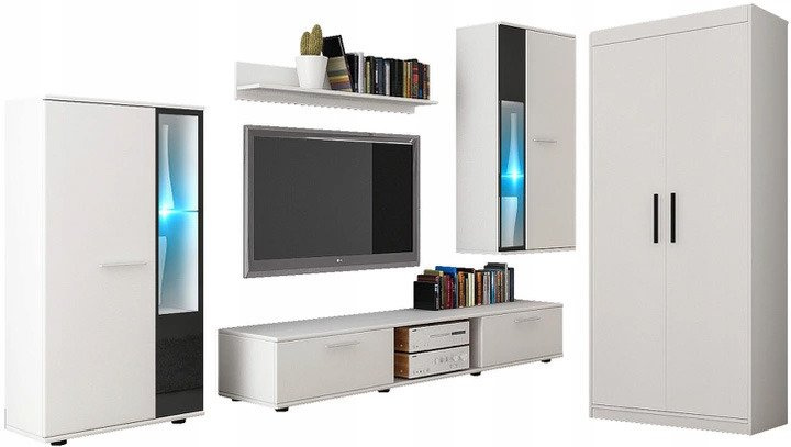 Meblościanka z szafą dwudrzwiową biały mat KUBA