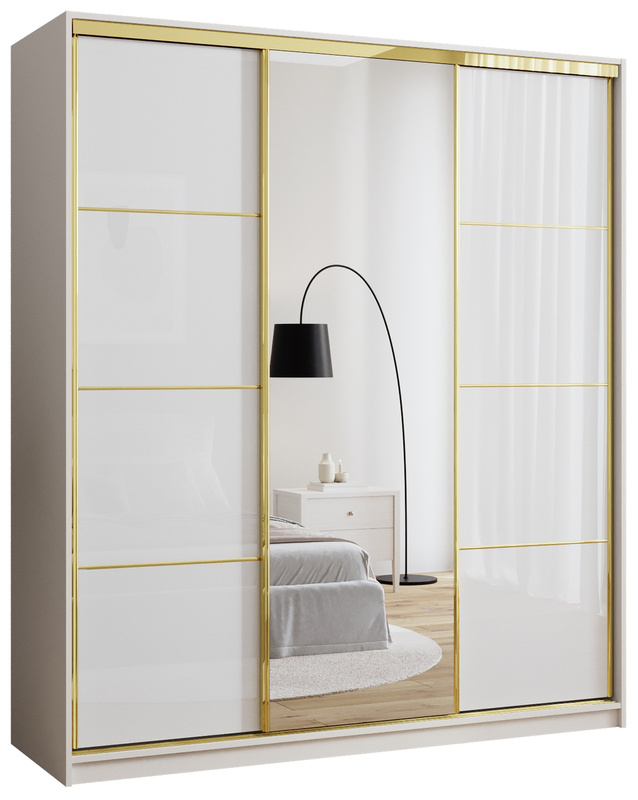 Szafa z lustrem 180 cm GOLD NEW biały połysk