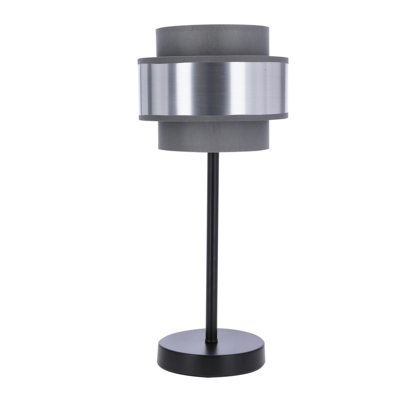 Czarna lampa stołowa do salonu HARE z abażurem szaro-srebrnym