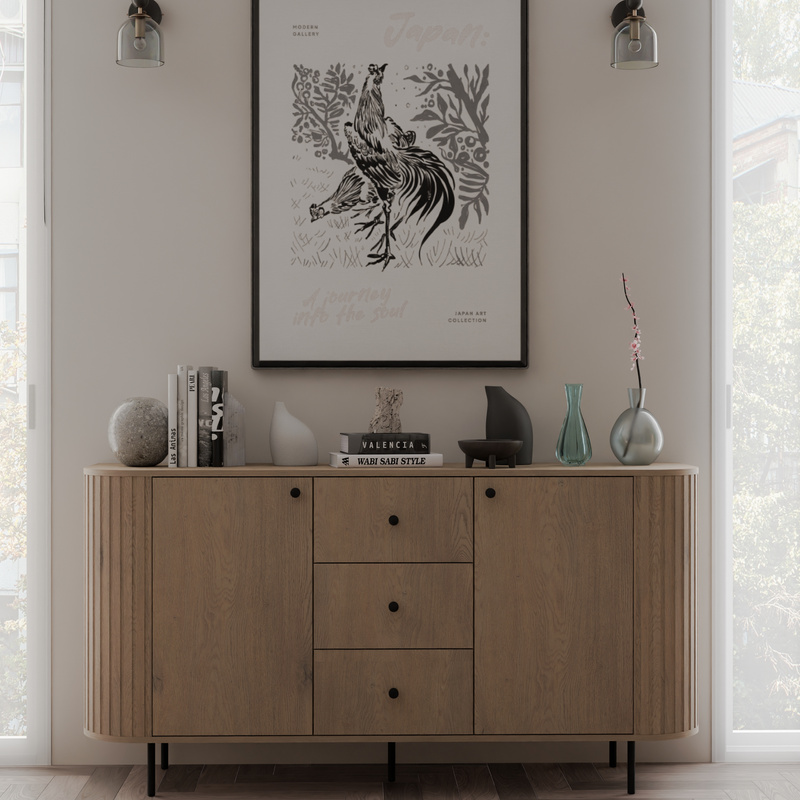 Dwudrzwiowa komoda do salonu 165 cm z szufladami OVENTO