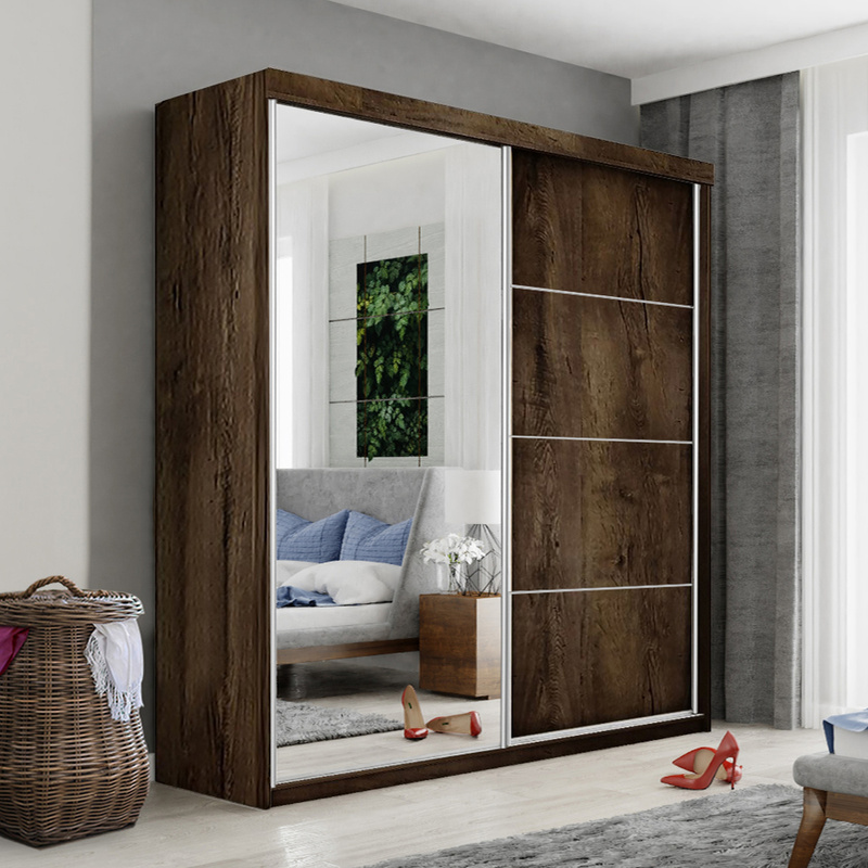 Szafa przesuwna do sypialni z lustrem 150 cm TARO jesion ciemny
