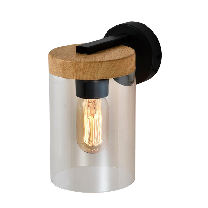 Czarny kinkiet ścienny nad lustro z kloszem dymionym WELS metal szkło