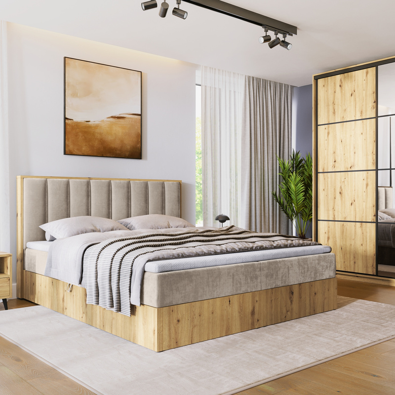 Łóżko 140x200 kontynentalne do sypialni LOFT II z pojemnikiem