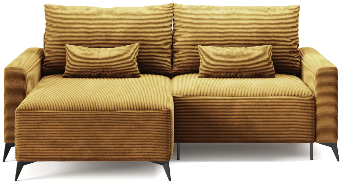 Musztardowy narożnik sztruksowy do salonu z funkcją spania LORENZO