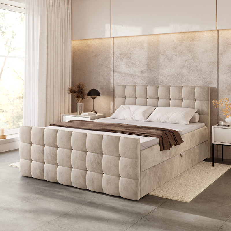 Łóżko sypialniane 180x200 z pojemnikiem DAKOTA DUO beżowy